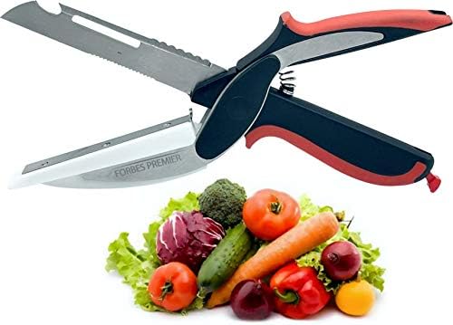 Clever Food Chopper Universal Scissors Kitchen Food Cutter Chopper Clever Kitchen Knife Clever Multipurpose Food Scissors Stainless Steel Vegetable Slicer (6 in 1, Orange and Black)