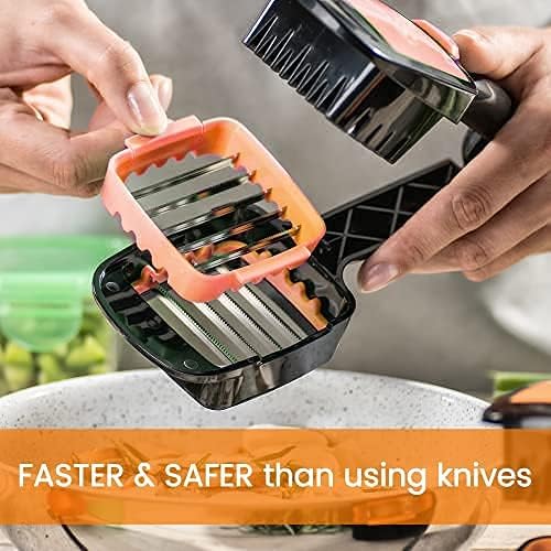 Nutrichopper Fresh-keeping container Vegetable Chopper Onion Chopper - Chops Slices Cubes Wedges – Multi-purpose Fruit Slicer with 3 Extra Stainless Steel Blades & 2 Extra Containers As Seen On TV