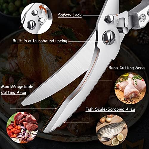 Poultry Shears - Heavy Duty, Stainless Steel, with Leather Sheath