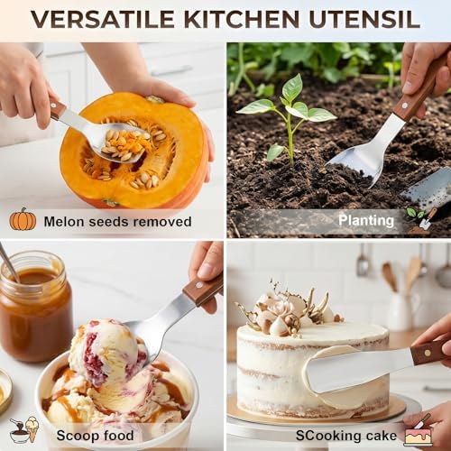 Yesland Ice Cream Scoop Set 2 Pack, Stainless Steel Ice Cream Spade with Wooden Handle, Heavy Duty Flat Paddle for Hard Frozen Dessert, Butter Cutter Cake Scraper for Kitchen Home Commercial Use