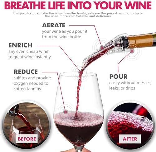 Wine Aerator and Pourer – Premium Air Decanter Spout to Enhance Wine Flavor & Aroma, No-Drip Wine Pourer Spout for Red & White Wines, Perfect Gift for Wine Lovers