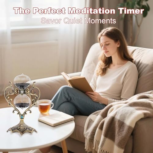 30 Minute Sand Timer, Unique Love Style 360° Rotating Brass Hourglass, Metal Engraving Antique Sand Clock 30 Minnutes for Gifts, Wedding, Home, Desk, Office Decorative (Black)