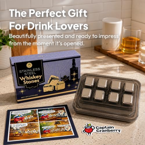 Whiskey Cubes, Stainless Steel Chilling Rocks, Set of 8