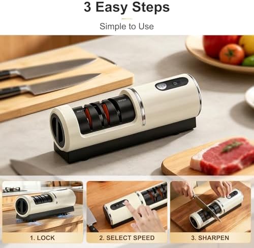 Rechargeable Electric Knife Sharpener with Replaceable Grinding Wheels