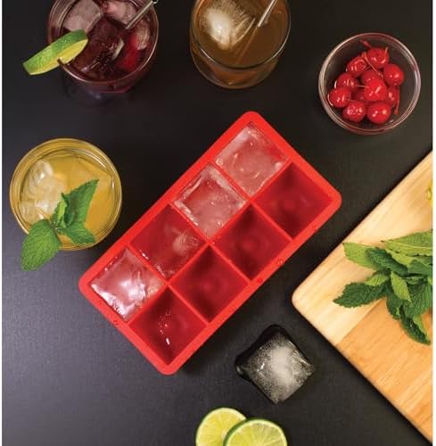 HIC Kitchen Big Block Silicone Ice Cube Tray, European-Grade, Non-Stick, Makes 8 Large Ice Cubes, Set of 2