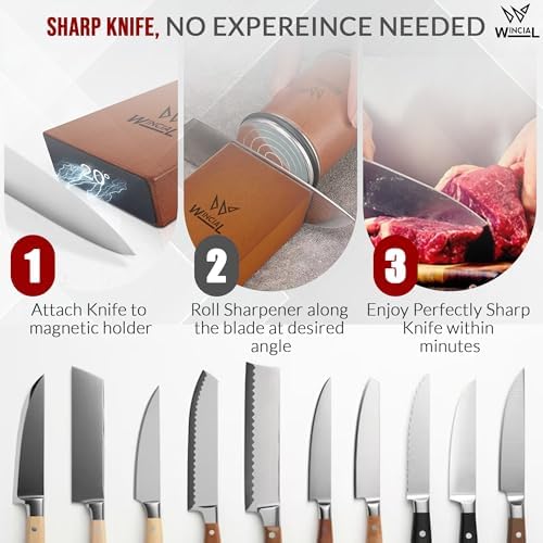 Rolling Knife Sharpener | Professional 15° Angle Manual Knife Sharpener For Japanese & Precision Blades with Magnetic Base & Non-Slip Grip