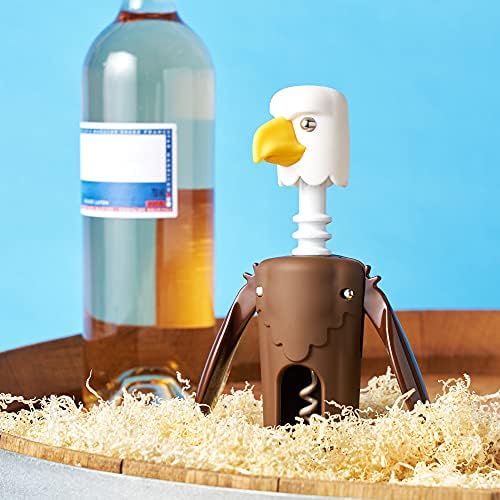 True Zoo Bald Eagle Corkscrew Wine Opener, Winged Design with Easy Grip Soft Touch Wings, Stainless Steel and Plastic with Sharp Screw for Wine Bottles, Home Bar, Kitchen, Novelty Gifts