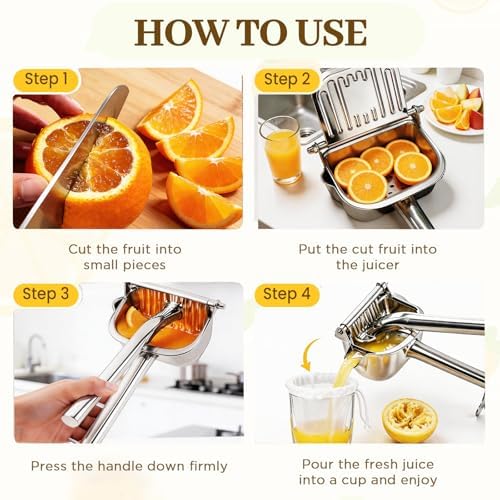 Manual Citrus Juicer – Elite 304 Stainless Steel Lemon Squeezer Heavy Duty Hand Press Juicer with Built-in Filter, Orange Juicer for Lemon, Lime, Orange, Grapefruit