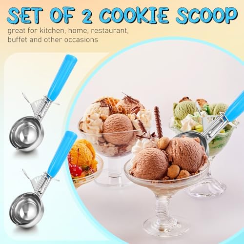 Reallnaive 2 Pcs Ice Cream Scooper with Trigger, 4 oz, Blue