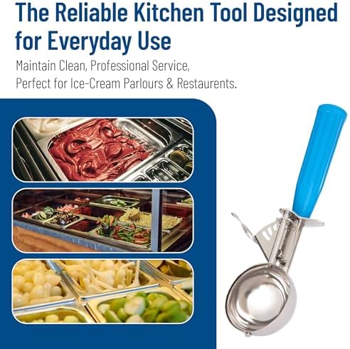 Carlisle FoodService Products Disher Scoop with Blue Handle – 2.75 oz Portion Scoop Stainless Steel Scoopers for Food, Use for Restaurants and Catering, One-Piece Design