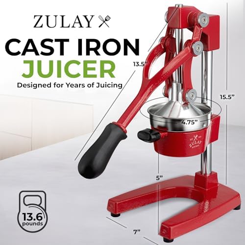 Zulay Kitchen Cast Iron Juicer - Heavy Duty Orange Juicer with Detachable Strainers for Easy Cleaning, Citrus Press for Citrus Fruits, Perfect for Bartenders, Juice Lovers & Health Enthusiasts