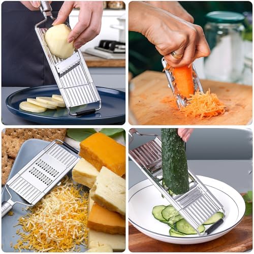 7 in 1 Multi-Purpose Vegetable Slicer Set, Handheld Vegetable Slicer with 4 Interchangeable Blades, Kitchen Tool Shredders Cutters Grater for Vegetable Fruits, Medium