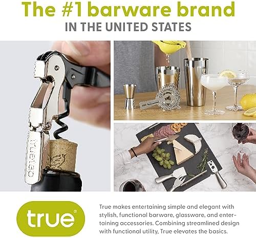 True Sommelier Waiters Corkscrew Wine Opener, Stainless Steel with Built-in Bottle Opener and Sharp Foil Cutter for Bartenders, Home Bar, Kitchen, Travel, Gifts for Wine Lovers, Set of 1, Silver