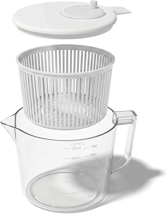 Cooler Kitchen Small Salad Spinner — Mini Lettuce Spinner and Dryer with Measuring Cup Bowl — Compact Veggie & Fruit Washer, Salad Dryer Spinner — Dishwasher Safe, BPA-Free