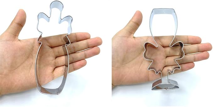 LILIAO Wedding Cookie Cutter Set for Anniversary/Bridal/Engagement - 6 Piece - Diamond Ring, Wedding Dress, Cake, Plaque, Champagne with Ribbon and Champagne Glass with Ribbon - Stainless Steel
