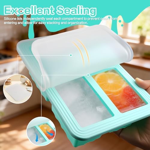 2 Pack Silicone Soup Freezer Molds with Lids, 1 Cup Silicone Freezing Soup Container, Ice Cube Trays for Freezer, Freeze Broth,Sauce,Leftovers, 250mL /125mL Portions, Green