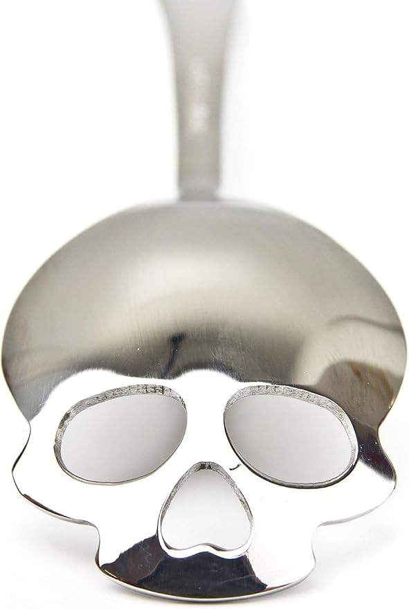 Suck UK Skull Teaspoon - Stainless Steel Sugar Spoon - Plastic-Free Kitchen Utensil & Coffee Accessory - Portion Control Mini Dessert Spoon & Novelty Skull Gift for Gothic Home Decor & Creepy Chefs