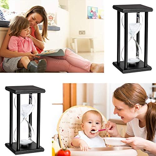 Lodunsyr Hourglass Timer for 60 Minutes Sandglass Timer for Kitchen Living Room Home Bedroom Party Festival School Game Sand Timer (Black Frame White Sand)
