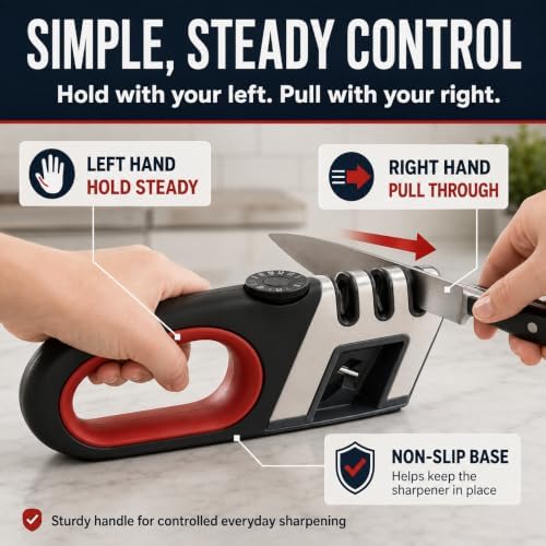 Knife Sharpener with 7 Adjustable Angles, Scissor Slot