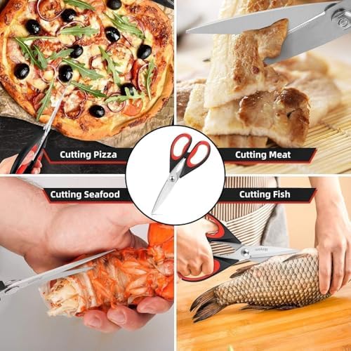 Kitchen Scissors All Purpose Heavy Duty, Kitchen Utensils Set, Stainless Steel Cooking Utensils Gadgets, Meat Poultry Food Shears Dishwasher Safe Utility Tools Home Gift (Black Red)