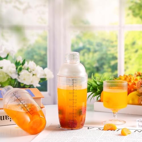 Lallisa 16 Pcs Plastic Cocktail Shaker Set Drink Mixer Clear Shaker Cup with Measurements Scales and Strainer Plastic Mixing Tool for Tea Coffee Bar Bubble Milk Christmas Gift(700 Cc/ 24 oz)