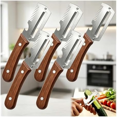 Premium Vegetable Peeler with Wooden Handle and Bottle Opener, Multi-Functional Vegetable Peeler for Fruit Pumpkin Peeling Potato and other vegetables or fruits (5pcs)