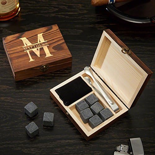 Oakmont Custom Engraved Whiskey Stones Gift Set - 11pc Set with 9 Whiskey Chilling Stones and Wooden Box