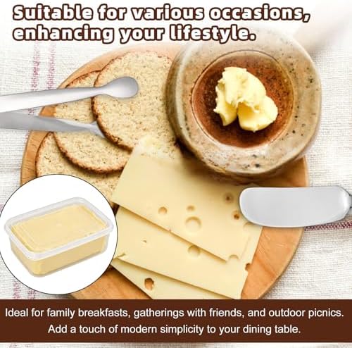 lasuroa 4pcs Butter Slicer Cutter Set with Storage Box, Stainless Steel Knife Spreader, Wire Cheese Slicer and Serving Tongs Kitchen Food Tool for Block Cheese and Butter
