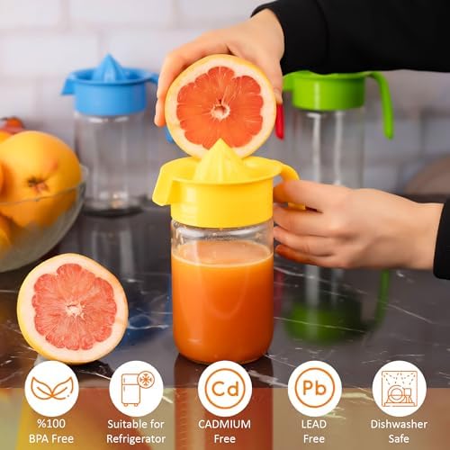 Glass Lemon Juicer, Small Grapefruit and Citrus Juicer, Extractor Manual Hand with Handle and Pour Spout, BPA Free and Lead-Free Heavyweight Crystal Clear Glass 22.31oz (yellow)