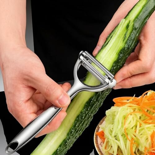 Stainless Steel 2-in-1 Vegetable Peeler & Julienne Cutter Dual-Use Fruit Potato Carrot Peeler Shredder Ultra Sharp Kitchen Gadget for Slicing & Shredding
