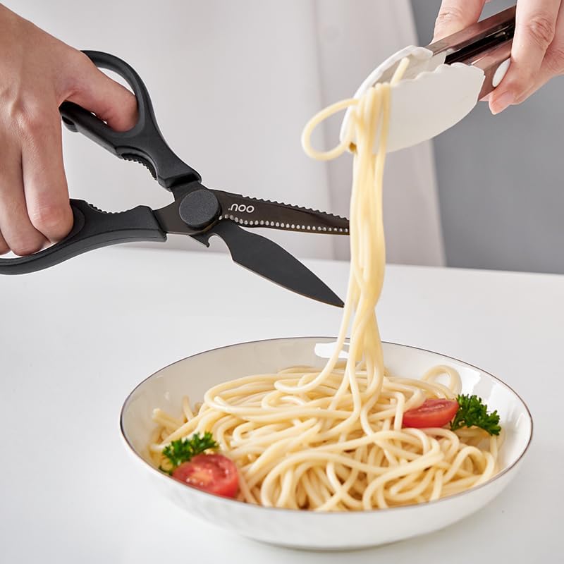 OOU Scissors Titanium Kitchen Scissors Heavy Duty, Scissors all Purpose with Bottle Opener & Nutcracker, Dishwasher Safe Kitchen Shears for Meat, Chicken, Vegetables, Seafood & Herbs, Black