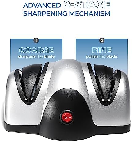 Sagler Electric Kitchen Knife Sharpener - 2 Stage Knife Sharpener with Sapphirite Wheels - Repair, Restore, Polish Blades, Cutters - Black