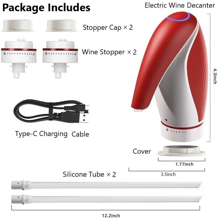 Electric Wine Aerator Dispenser, Automatic Wine Pourer with One-Touch Decanting, Rechargeable Drip-Free Wine Dispenser with 2 Wine Stoppers & Caps, Gift for Wine Lovers