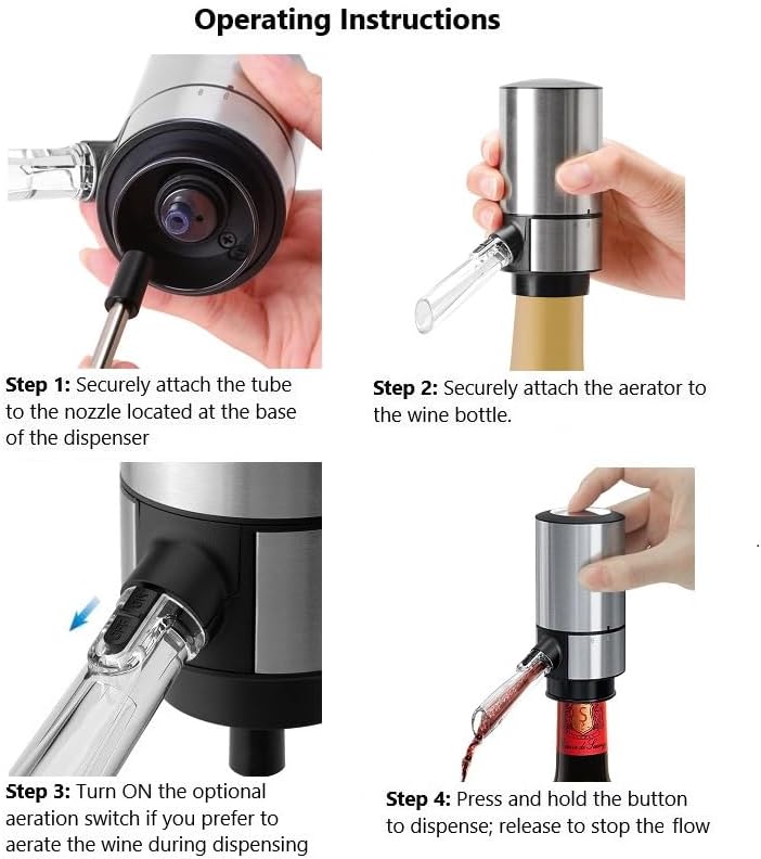 Electric Wine Aerator Dispenser, Automatic Wine Pourer Spout with One-Touch Decanting, No-Drip Wine Decanter, Fits Standard Bottles, Gift for Wine Lovers
