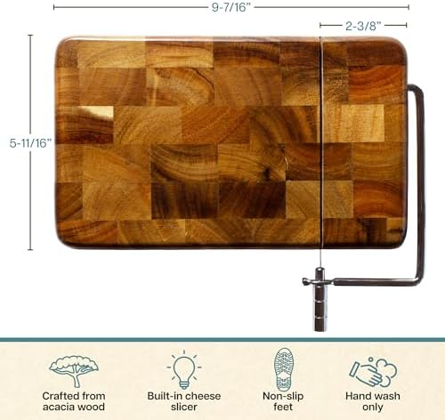 Rock & Branch Wood Cheese Slicer Board with Stainless Steel Wire Cutter