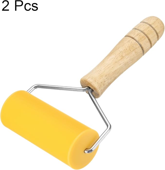 HARFINGTON 2pcs Rolling Pin 7.6" x 1.69" Silicone Roller Wood Handle Non-Stick Fondant Roller Dough Roller Rolling Pins for Baking Cookie Pastry Clay, Yellow