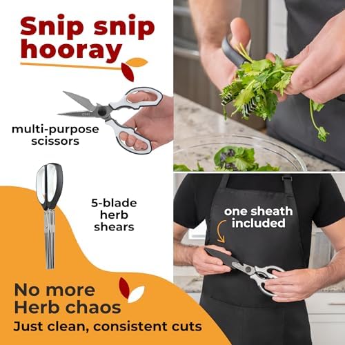 5 Blade Herb Scissors Set with Kitchen Shears - Lifetime Replace. Warranty*