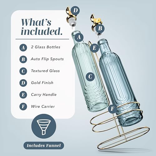 COOK WITH COLOR Glass Olive Oil Bottle Dispenser - 2 Pack- 17oz Oil and Vinegar Cruet - Olive Oil Carafe Decanter for Kitchen, Elegant Fluted, Blue