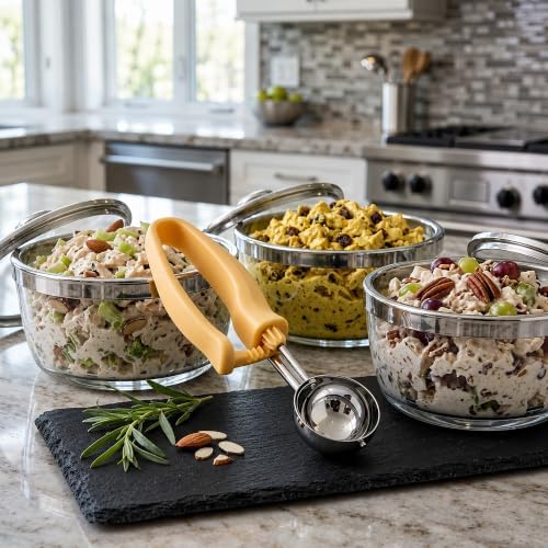 Restaurantware Comfy Grip 2 Ounce Gelato Scoop 1 Ambidextrous Ice Cream Scoop - Built-In Blade Bright Handle Yellow Stainless Steel Cookie Dough Scoop Comfortable Grip For All Ingredients