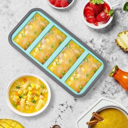 RAYBIN 1 Cup Silicone Freezer Molds with Lid, 2-Pack Soup Ice Cube Trays