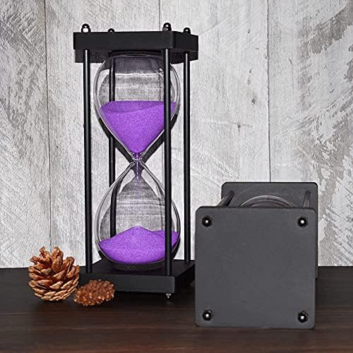 Hourglass Timer 60 Minute, Black Wooden Sand Timer, Purple