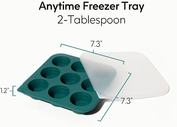 Anyday 2-Tbsp Silicone Freezer Tray with Silicone Lid for Sauces, Purees, Garlic, Herbs, Tomato Paste | Plastic-Free Freezer Molds | 1 Oz Meal Prep Ice Cube Tray Reusable