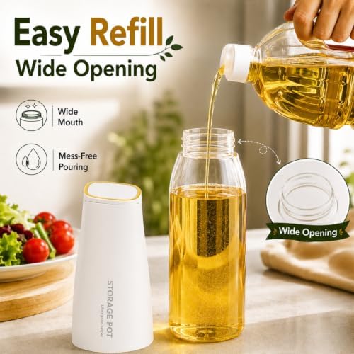 DIYORA 17oz Oil Dispenser Bottle with Automatic Flip Lid, Leakproof Glass Olive Oil Bottle with Spout, Perfect for Kitchen, Drip-Free Pourer for Vinegar, Soy Sauce(White)
