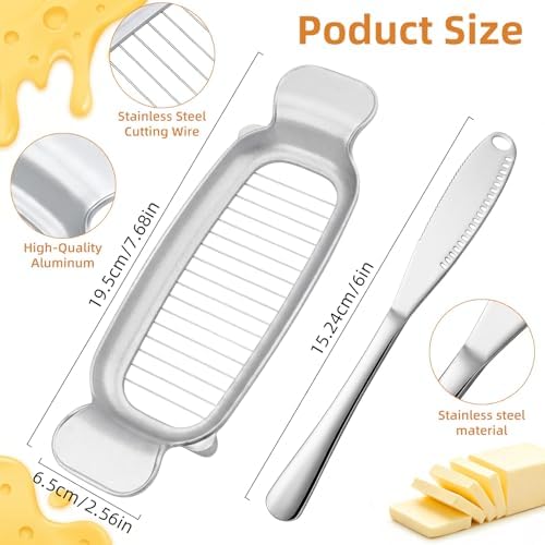 Butter & Cheese Slice Cutter - Stainless Steel Multipurpose Butter and Cheese Cutter Slicer for Evenly Slicing Butter Blocks, Cheeses, Eggs, Non-Stick，Compact & Portable for Home, BBQ, Camping