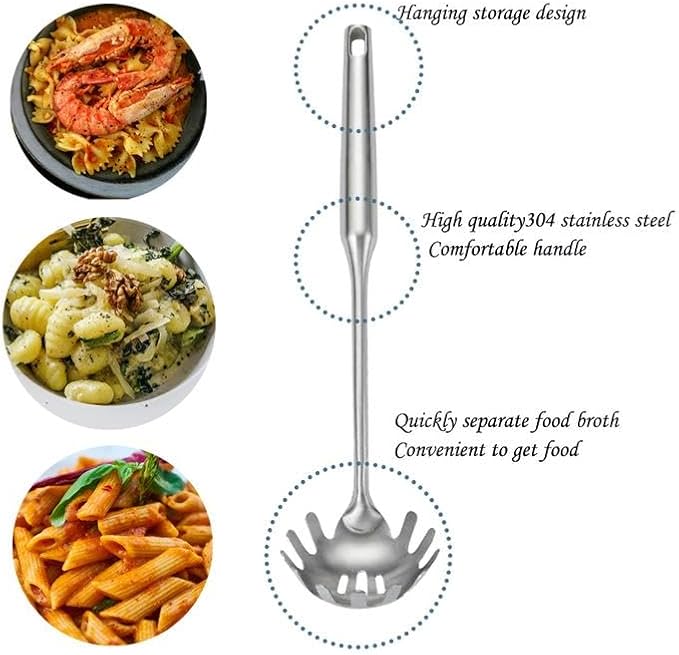 Stainless Steel Spaghetti Server Set 9" Spaghetti Pasta Tong Pasta Spoon Server Fork Measuring Tool Set