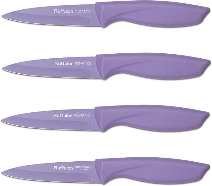 Paring Knife Set, 4PCS Stainless Steel Paring Knife Set, Ultra Sharp Fruit and Vegetable Knives, 3.5-Inch Kitchen Knives, Razor-Sharp Knife,Ergonomic Handle Design,Purple.