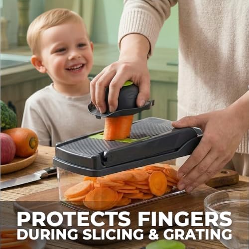 Grazie 16-in-1 Vegetable Chopper with Container – Multifunctional Food Cutter, Dicer, Slicer, Grater, Peeler – Essential Kitchen Gadget for Veggies, Fruits & Salad, Easy & No-Mess Meal Prep, Gray