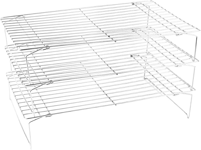 Restaurantware Met Lux 15.7 x 9.8 x 8.3 Inch Wire Baking Rack Set 1 Dishwashable Oven Wire Rack Set - 3-Tier Design Oven-Ready Up To 575F Stainless Steel Cooling Rack Set With Collapsible Feet