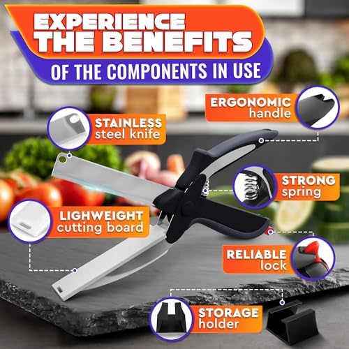 2 in 1 Kitchen Scissors for Food with Knife Sharpener (Grey)