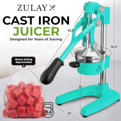 Zulay Kitchen Cast Iron Juicer - Heavy Duty Orange Juicer with Detachable Strainers for Easy Cleaning, Citrus Press for Citrus Fruits, Perfect for Bartenders, Juice Lovers & Health Enthusiasts